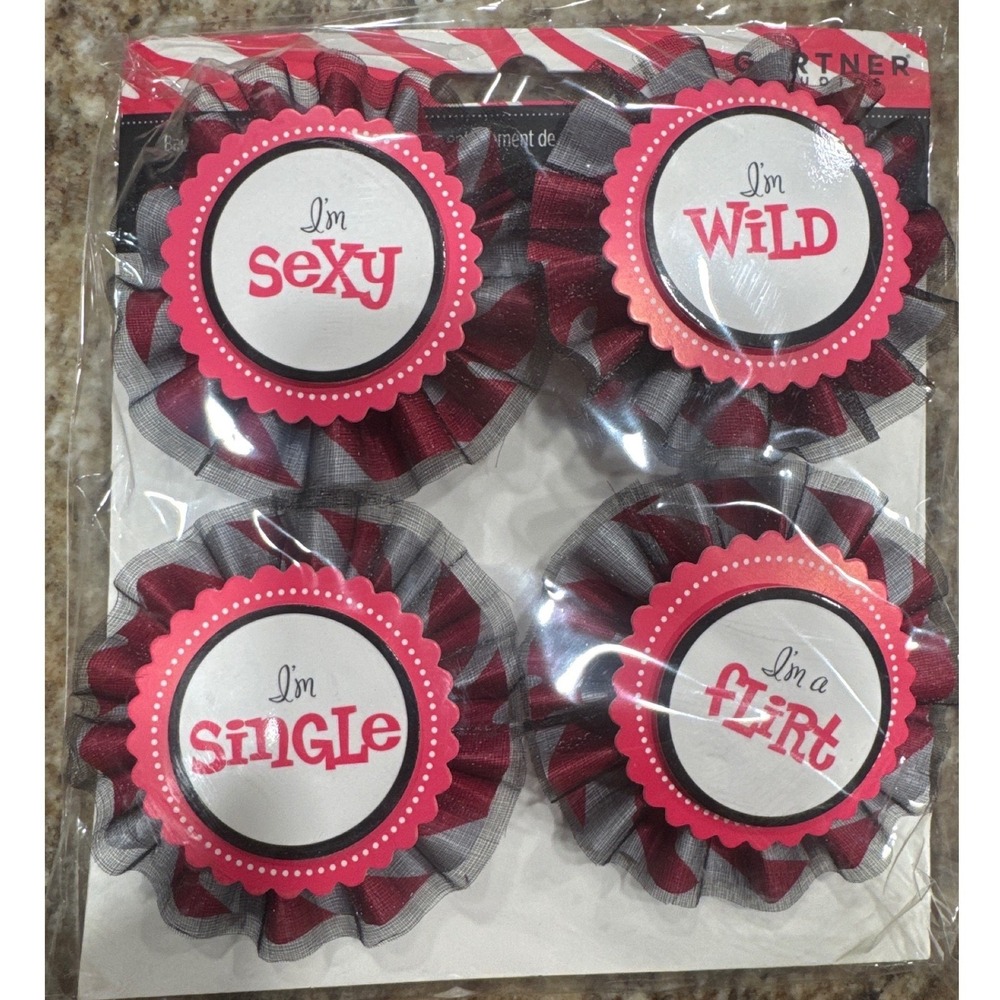 Gartner Studios Bachelorette Party Pins 4 Pack Sexy Wild Single Flirt Badges NEW